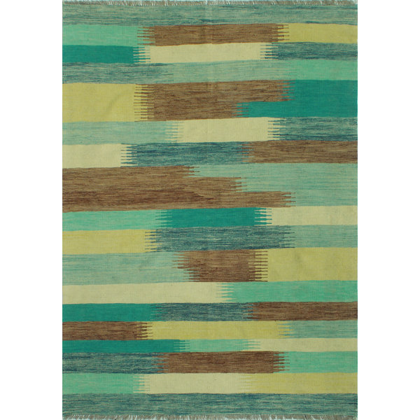 Union Rustic Blondean Handmade Flatweave Wool Blue/Brown/Green Rug